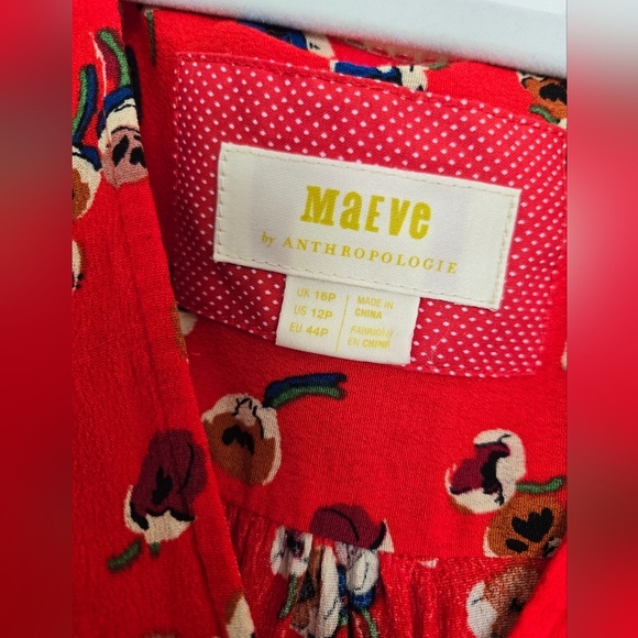 MAEVE Anthropoligie Red Floral Long Sleeve V Neck Dress | 12P - Picture 2 of 6